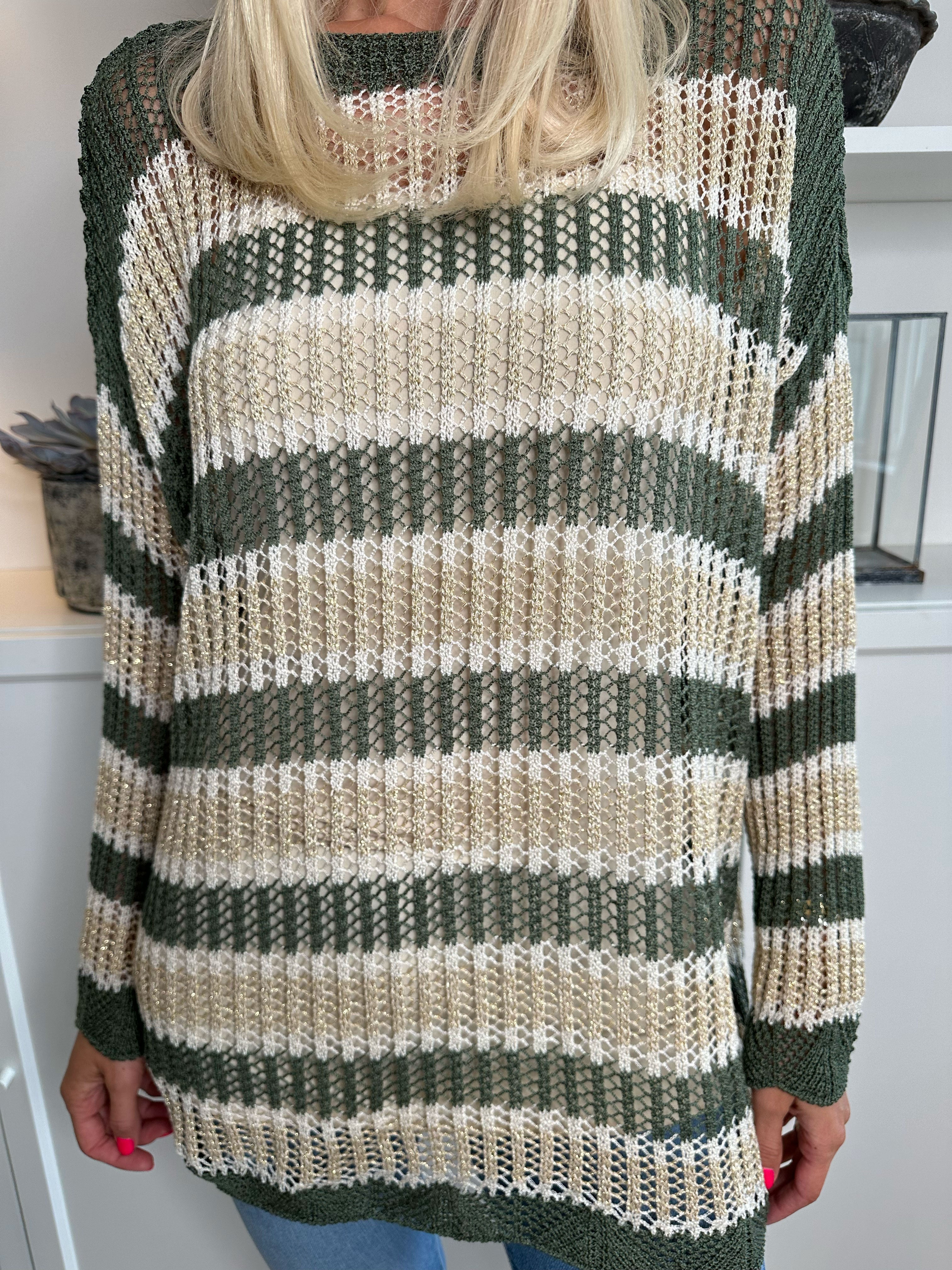 Ania - Stribet strikbluse med huller